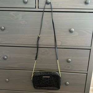 Michael Kors black leopard print crossbody purse